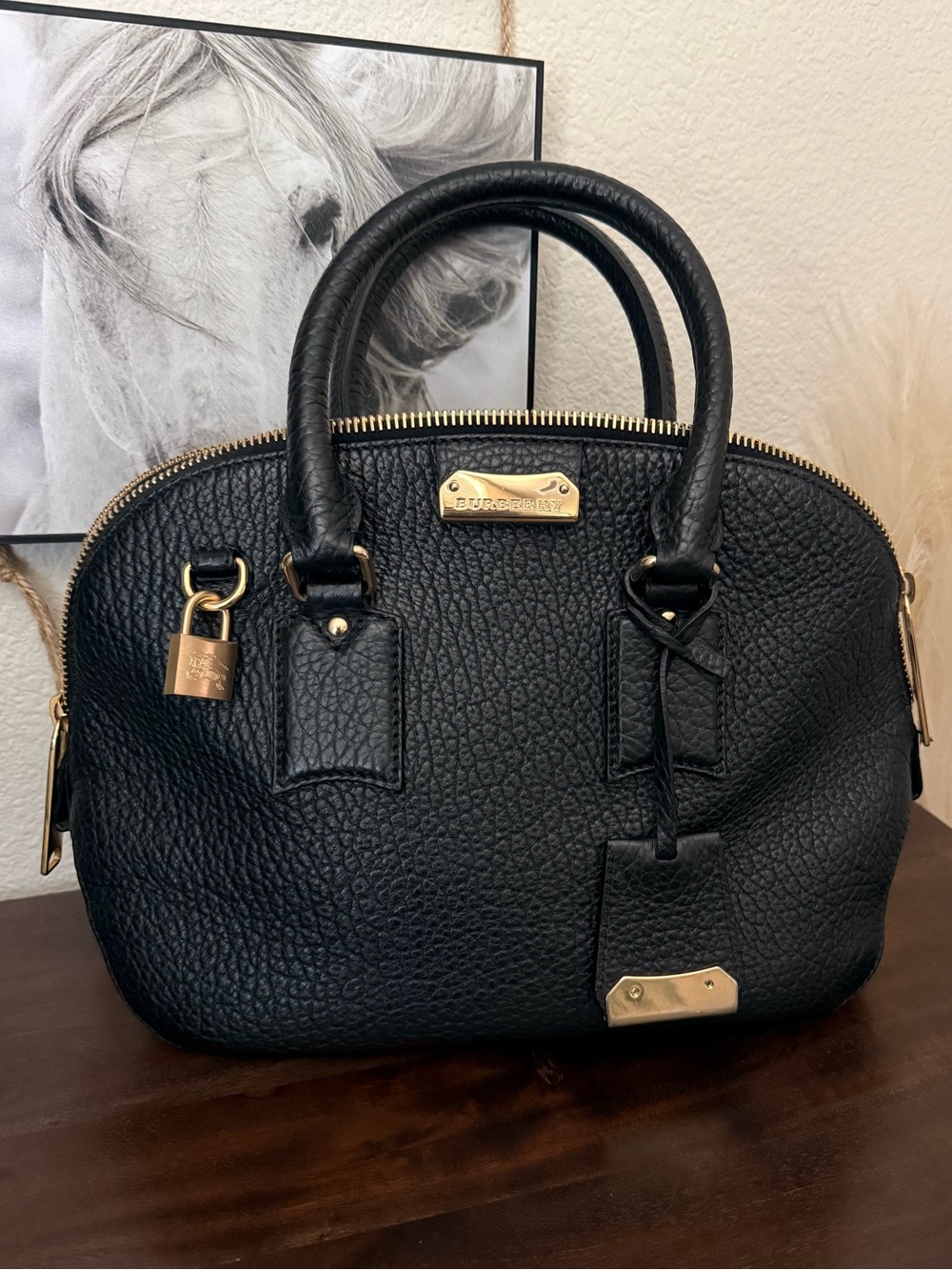 Burberry Black Pebbled orchard Leather Satchel